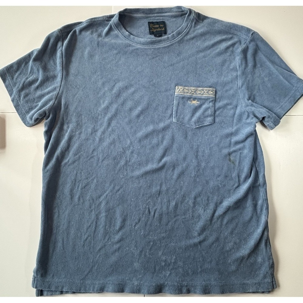 Texas Standard Knit T-Shirt Men's L Blue Embroidered Pocket Short Sleeve